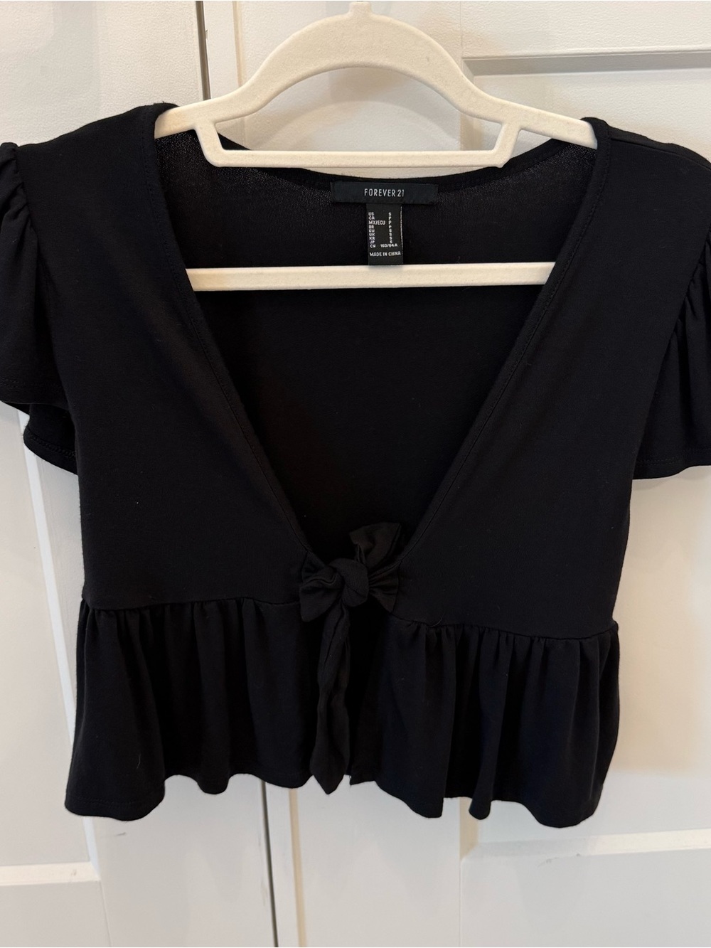 Forever 21 Black Tie-Front Peplum Blouse